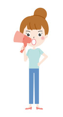 メガホンで檄を飛ばす主婦のイラスト1