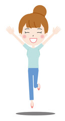 笑顔でジャンプする主婦のイラスト1