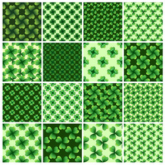 Green clover leaves seamless patterns set
