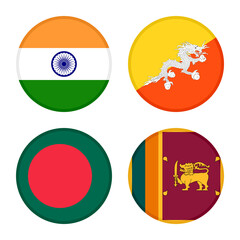 Obraz premium set of round icons flags. india, bhutan, bangladesh and sri lanka flags, isolated on white background 