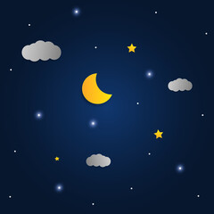 vector night sky, moon and stars