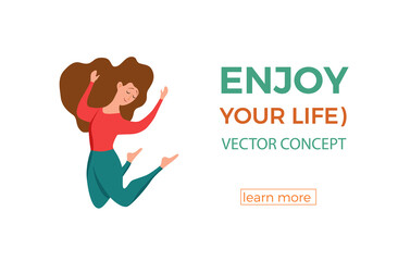 Happy young girls jumping in different poses vector illustration.