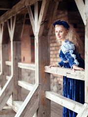 Woman in a stylized dress in the old castle of the 19th century. Fine Art photography. Retro style and vintage.