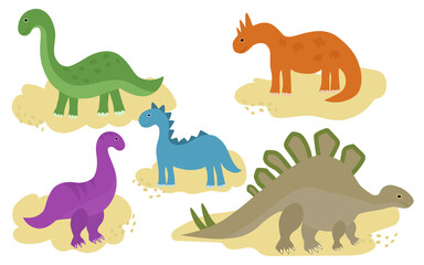 Dinosaurs collection in hand drawing style. Vector isolated illustration.