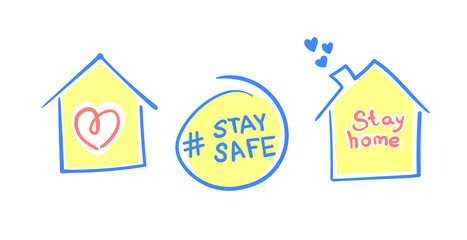 Social Distancing, stay home in COVID-19 coronavirus outbreak, stay in the house to prevent virus infection. House with a heart with the slogan Stay home design vector.