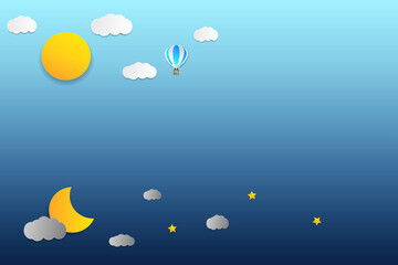 Sun, moon and stars. Day and night vector banners isolated.