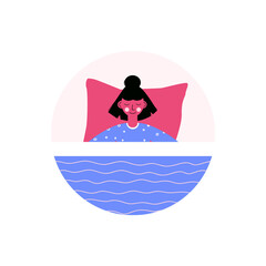 Female Sleeping vector flat illustration. Healthy deep sleep