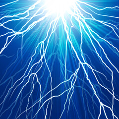 Electric flash of lightning on a dark