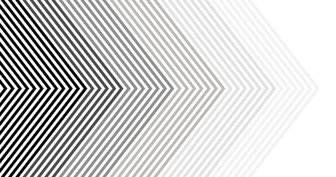 4k animated halftone monochrome arrow. Light abstract seamless looping business background. Grey black lines moves left to right on white backdrop. Geometric poster, cover flyer, back of presentation