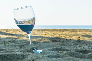 Wine Glass on the Beautiful Beach