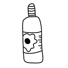 Cute hand drawn bottle with flower. Doodle vector illustration for bathroom interior. Isolated on white background.