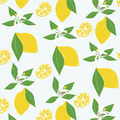 手描きのレモンと花と葉の背景