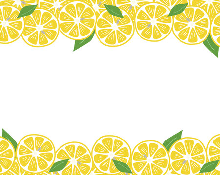 手描きのレモンと葉の背景フレーム