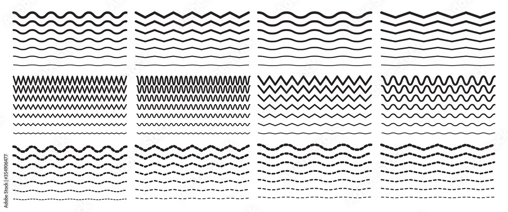 Poster seamless wavy zigzag line set. graphic design border elements collection for decoration.