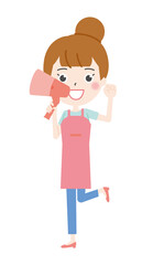 メガホンで応援する主婦のイラスト2