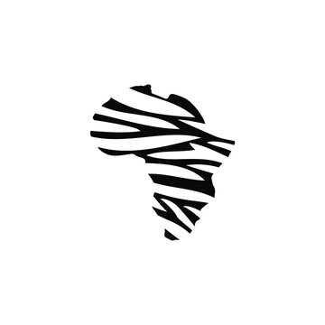 Africa map striped logo in flat color style. Continent safari explore travel 