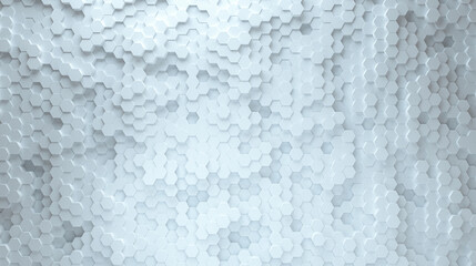 Bright white abstract hexagon wallpaper. Tech wall white. 3d rendering.