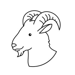 goat head animal outline drawing illustration for preschool kids coloring book vector graphic