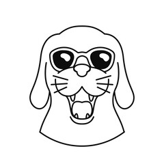 happy dog wear sun glasses outline drawing illustration. preschool kids coloring book vector graphic