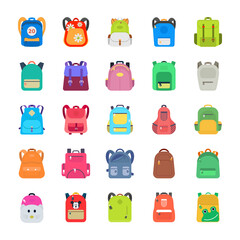 Back to School Kids School Backpack Flat Vector Icons 