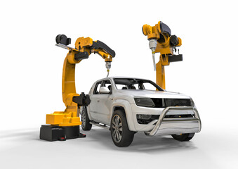 3D render image representing Automotive manufacturing process