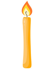 Burning wax candle. Single object isolated on white background.