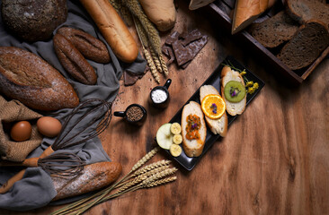 baked bread on wooden table