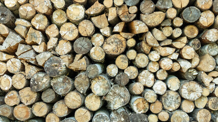 hardwood firewood stacked in a heap, horizontal,backgrounds and textures