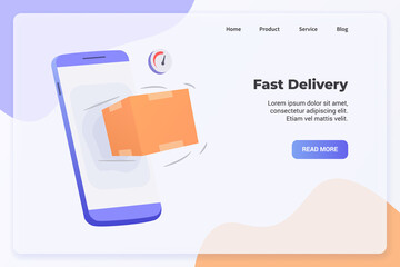 Fast Delivery campaign concept for website template landing or home page website.modern flat cartoon style
