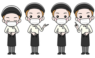 マスクをしたカフェ男性店員