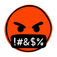 Swearing emoji. Angry-red face with a black bar covering its mouth