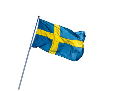 Swedish flag isolated on a white background. 6 June. Beautiful Swedish flag waving. Celebration. National Day of Sweden. Swedish Flag Day.