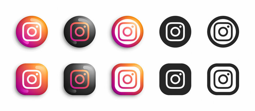 Instagram Modern 3D And Flat Icons Set Vector Isolated On White Background. Popular Social Media Network Logo In Different Styles For Digital Business