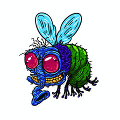Cartoon style smiling crazy fly. isolated vector illustration on white background
