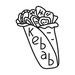Kebab. Outline vector hand drawn illustration. Concept for cafe, restaurant.