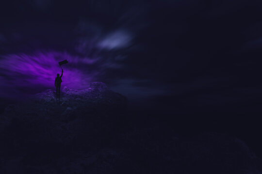 silhouette of a man who was standing in front of the exit from the dark. 