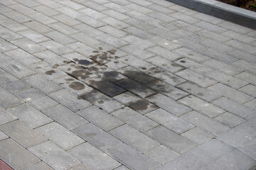 Motor Oil leaked on the cobblestone