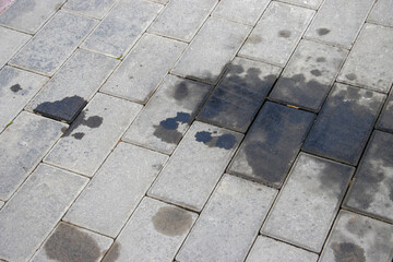 Motor Oil leaked on the cobblestone	