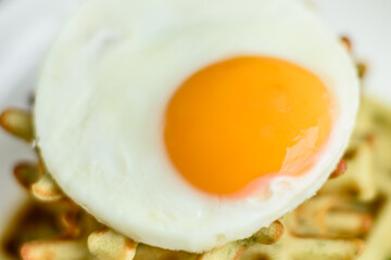 Fresh delicious and nutritious breakfast with waffles with spinach