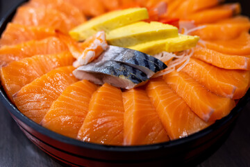 Orange salmon fillets on the plate