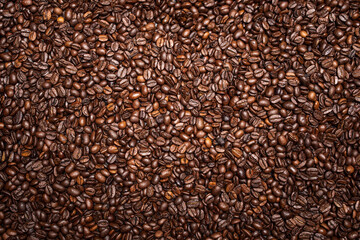 Coffee beans background view from above.