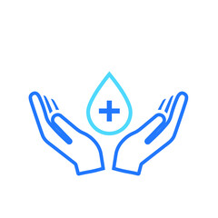 Sanitizer for hands, drops and hands. Vector icons on a white background.