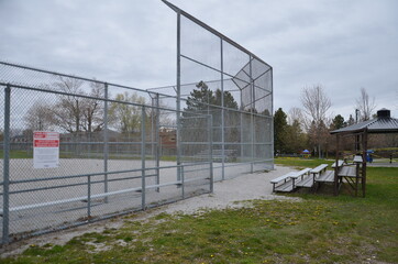 A COVID-19 closed public baseball field in Scarborough, Ontario, Canada.