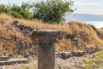 The ruins  of the Greek - Roman city of the 3rd century BC - the 8th century AD Hippus - Susita on the Golan Heights near the Sea of Galilee - Kineret, Israel