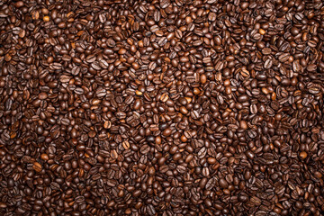Coffee beans background view from above.