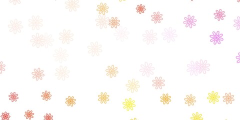 Light Pink, Yellow vector doodle pattern with flowers.