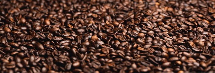 Coffee beans background view from above banner resolution
