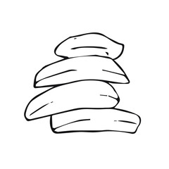Pillows are placed in a vertical stack. Drawing in the style of doodles. Isolated on a white background.