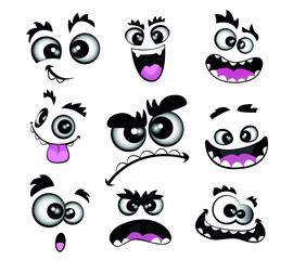 Set cute Cartoon monster Eye In Vector High quality original trendy vector face set of cartoon eyes and mouth