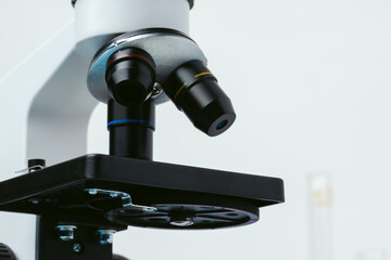 Fototapeta na wymiar Scientific microscope close up. Professional laboratory equipment